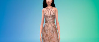 Шикарное платье с вышивкой и поясом для Симс 4 – фото 1