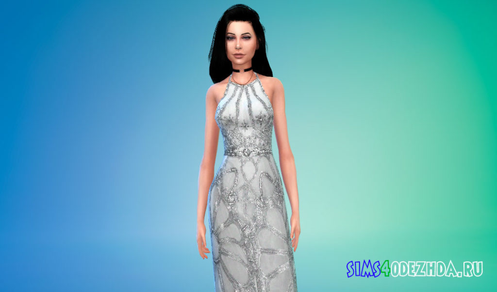 Шикарное платье с вышивкой и поясом для Симс 4 – фото 2