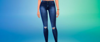 Темные рваные джинсовые джинсы для девушек для Симс 4 – фото 1