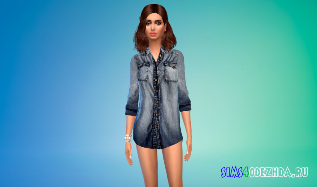 Женская джинсовая рубашка для Симс 4 – фото 2