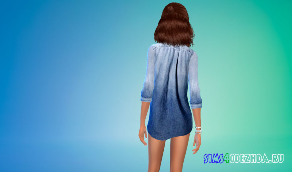Женская джинсовая рубашка для Симс 4 – фото 3