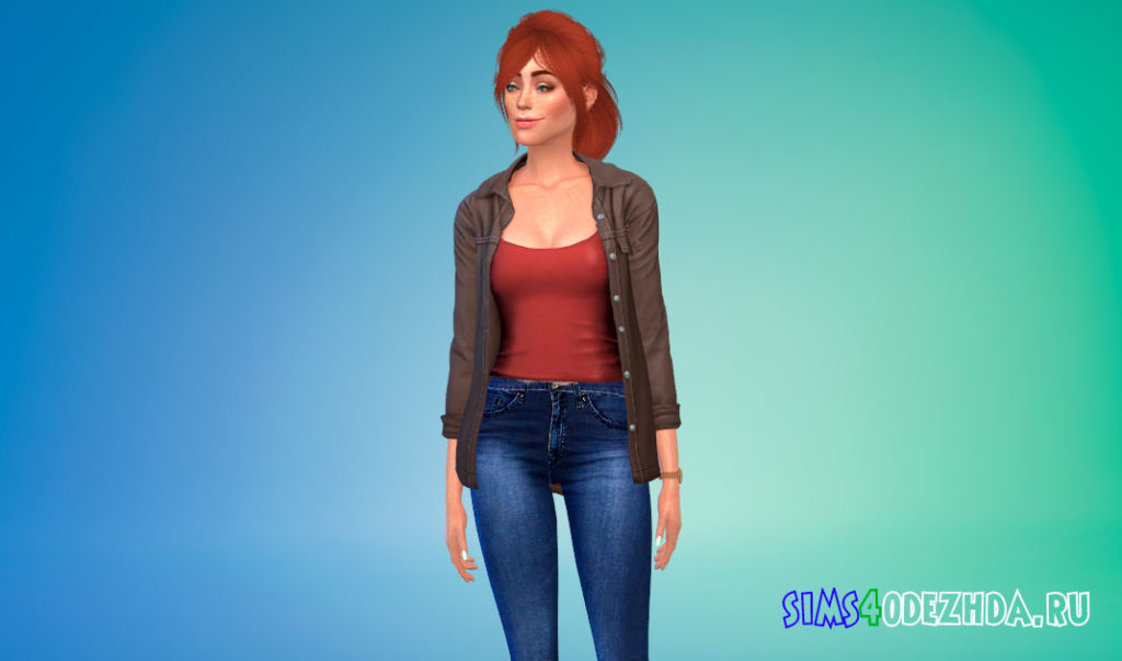 Женская открытая рубашка с майкой для Симс 4 – фото 2