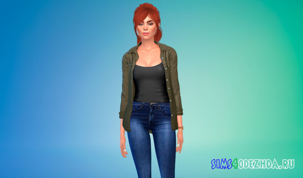 Женская открытая рубашка с майкой для Симс 4 – фото 3