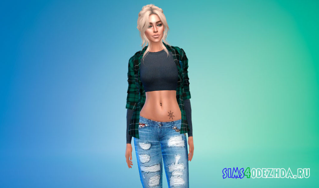 Женская открытая рубашка в клетку для Симс 4 – фото 2