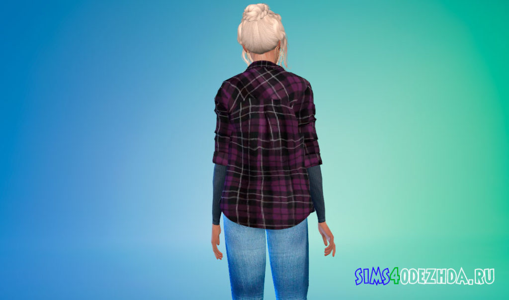 Женская открытая рубашка в клетку для Симс 4 – фото 3