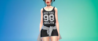 Женское платье-майка с жакетом вокруг талии для Симс 4 – фото 1