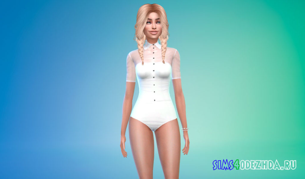 Белая блузка-боди для Симс 4 – фото 2