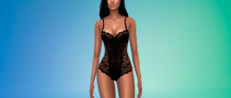 Черное кружевное боди для Симс 4 – фото 1