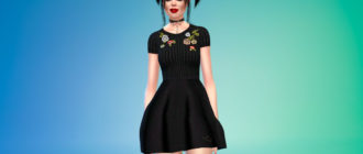 Черное мини-платье с вышивкой для Симс 4 – фото 1