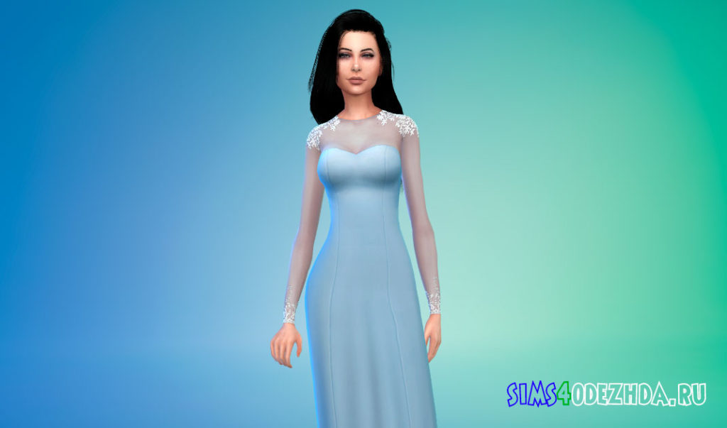 Длинное платье с прозрачными рукавами для Симс 4 – фото 3