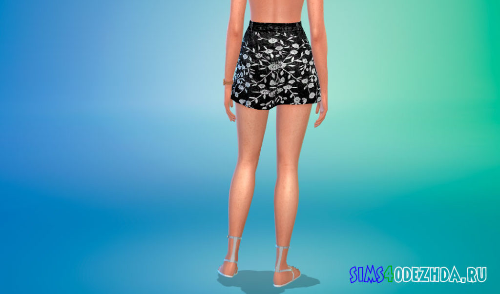 Джинсовая юбка с цветочным рисунком для Симс 4 – фото 3