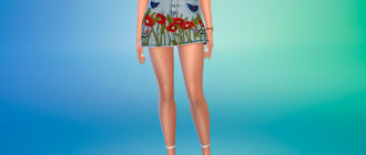 Джинсовая юбка с вышивкой для Симс 4 – фото 1