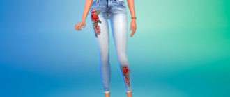 Джинсы с вышивкой для Симс 4 – фото 1