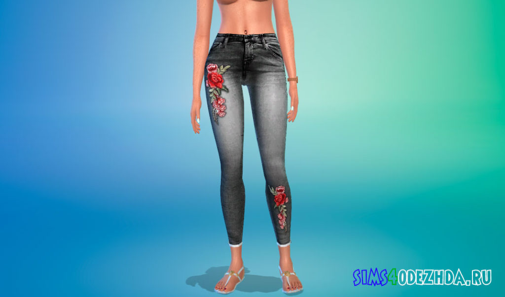 Джинсы с вышивкой для Симс 4 – фото 3
