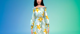 Яркое платье с открытыми плечами для Симс 4 – фото 1