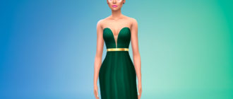 Элегантное платье с золотым поясом для Симс 4 – фото 1