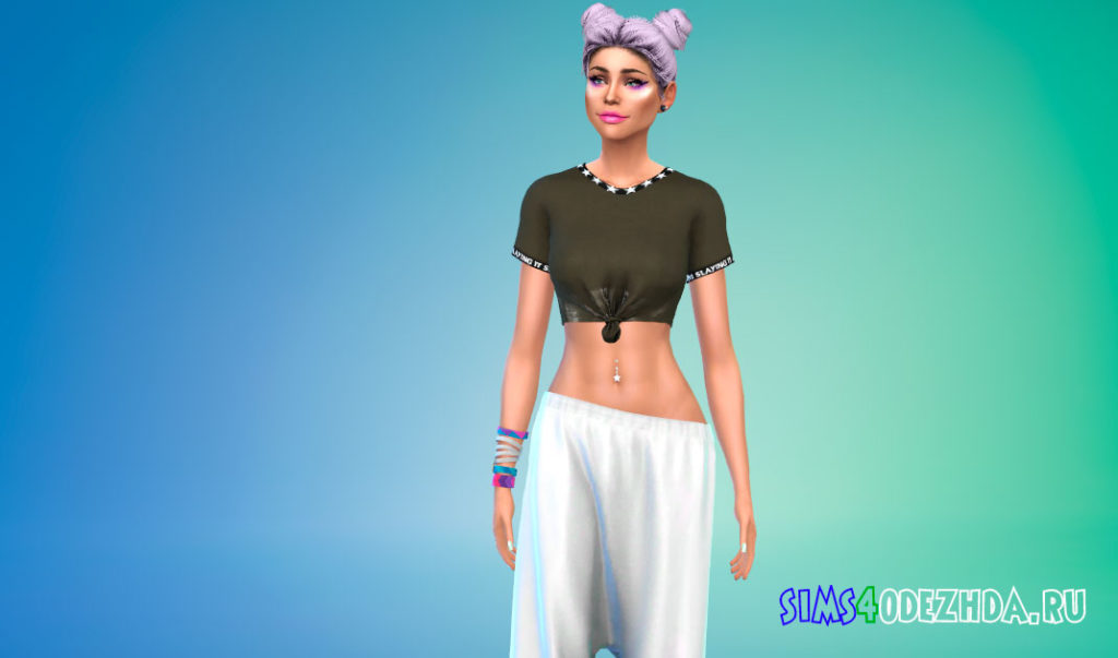 Короткая футболка с узлом для Симс 4 – фото 2