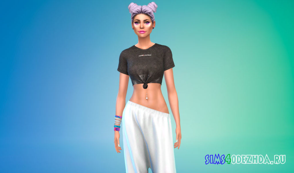 Короткая футболка с узлом для Симс 4 – фото 3