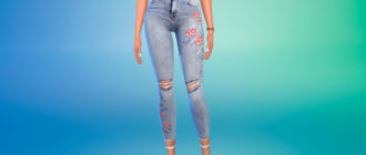 Короткие джинсы с цветочным рисунком для Симс 4 – фото 1