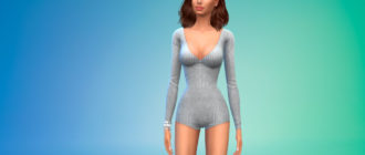 Короткий комбинезон с V-образным вырезом для Симс 4 – фото 1