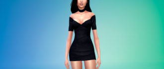 Короткое вечернее платье с открытыми плечами для Симс 4 – фото 1