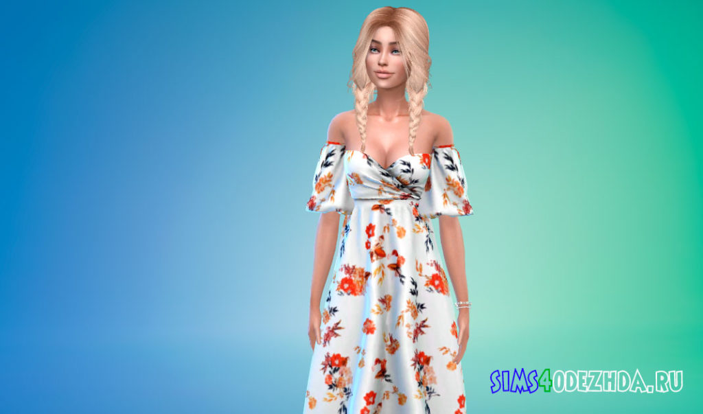 Красивое платье с цветочным принтом для Симс 4 – фото 3