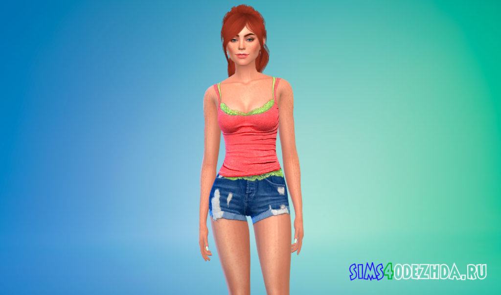 Майка с кружевной отделкой для Симс 4 – фото 2