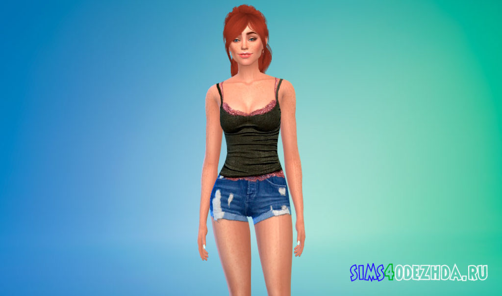 Майка с кружевной отделкой для Симс 4 – фото 3