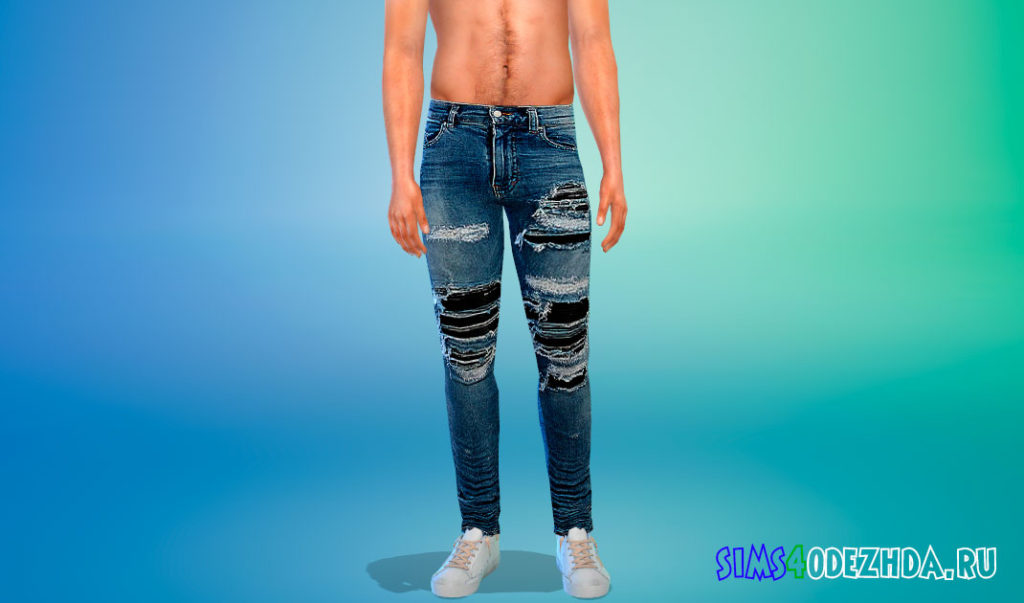 Мужские потертые джинсы для Симс 4 – фото 2