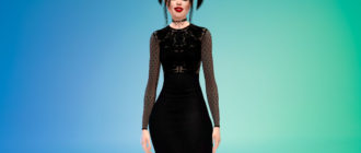 Облегающее платье-миди с кружевными элементами для Симс 4 – фото 1