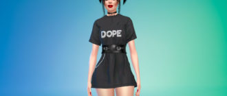 Платье-футболка с кожаным ремнем для Симс 4 – фото 1