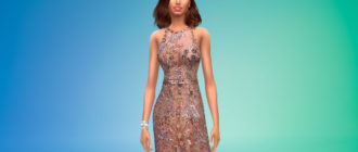 Платье-халтер с поясом для Симс 4 – фото 1