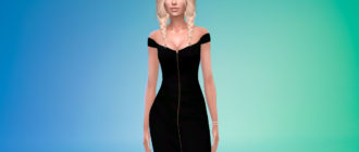 Платье-миди с молнией спереди для Симс 4 – фото 1