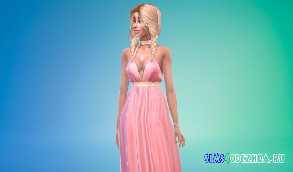 Платье с бретелью через шею для Симс 4 – фото 2