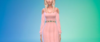 Платье с открытыми плечами и поясом для Симс 4 – фото 1