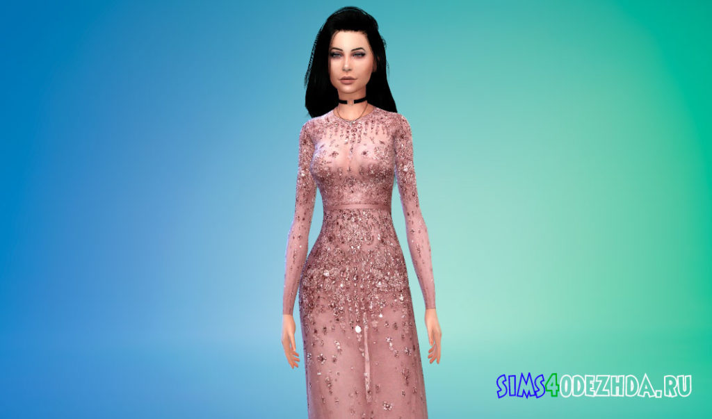 Платье с прозрачными деталями спереди и сзади для Симс 4 – фото 2