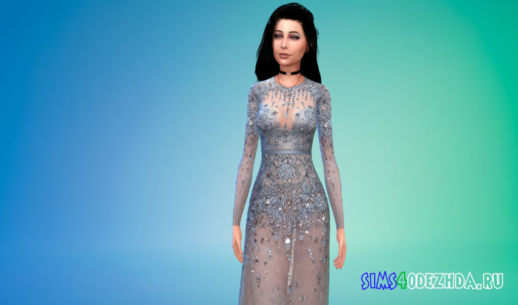 Платье с прозрачными деталями спереди и сзади для Симс 4 – фото 3