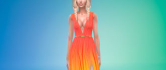 Шелковое платье-омбре с вырезом на ноге для Симс 4 – фото 1