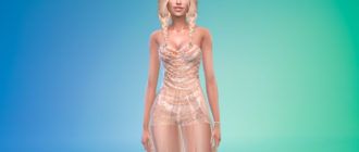 Блестящий комбинезон с прозрачной юбкой для Симс 4 – фото 1