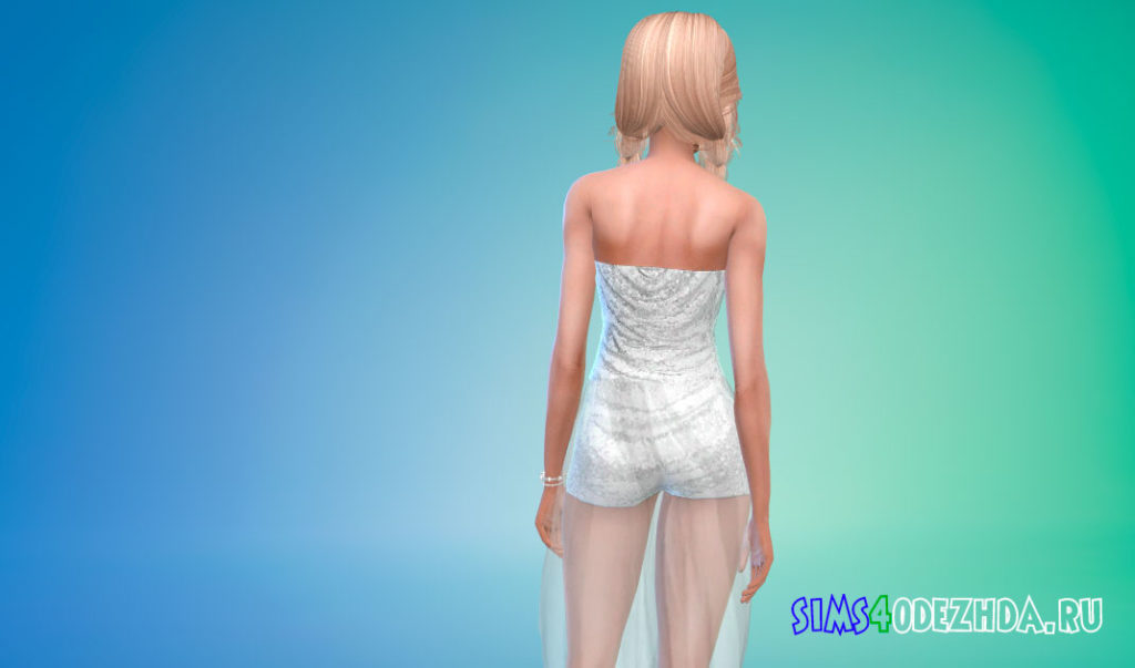 Блестящий комбинезон с прозрачной юбкой для Симс 4 – фото 3