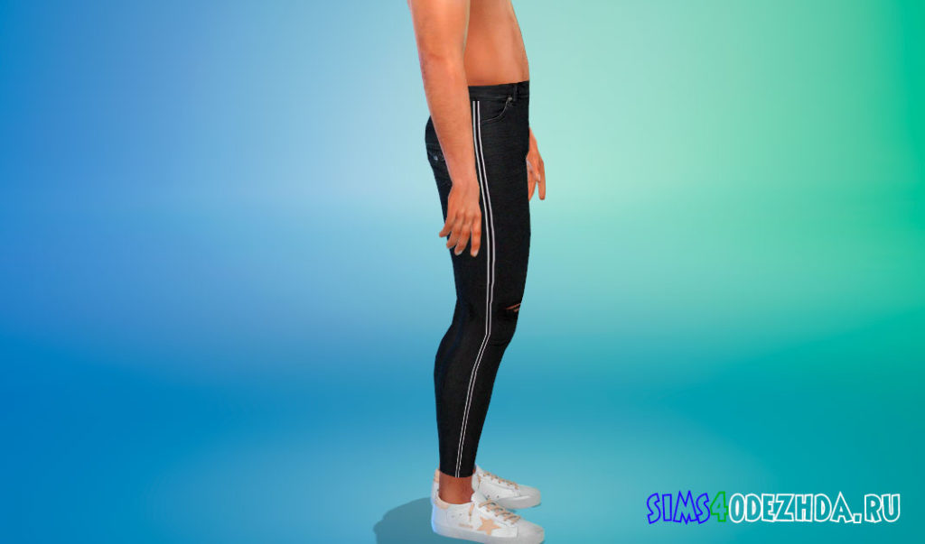 Черные рваные джинсы для мужчин для Симс 4 – фото 2