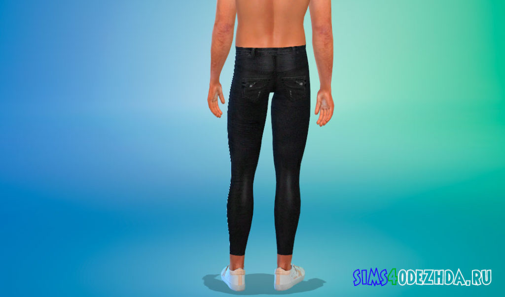 Черные рваные джинсы для мужчин для Симс 4 – фото 3