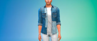Джинсовая рубашка в стиле пэчворк для Симс 4 – фото 1