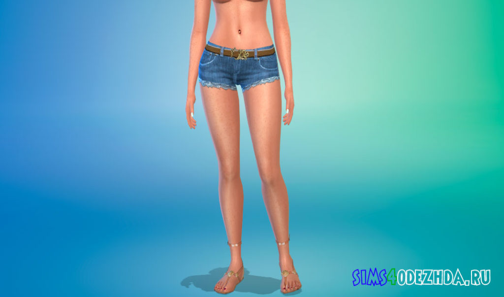 Джинсовые шорты с поясом для Симс 4 – фото 2