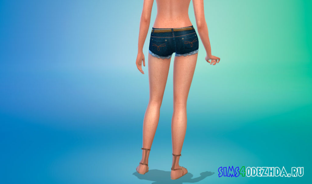 Джинсовые шорты с поясом для Симс 4 – фото 3