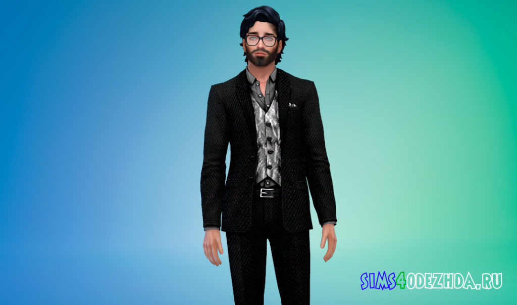 Костюм с жилетом и шелковой рубашкой для Симс 4 – фото 2