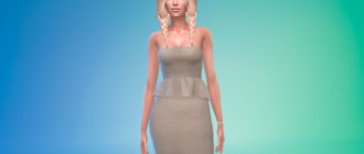 Миди-платье с баской без бретелек для Симс 4 – фото 1