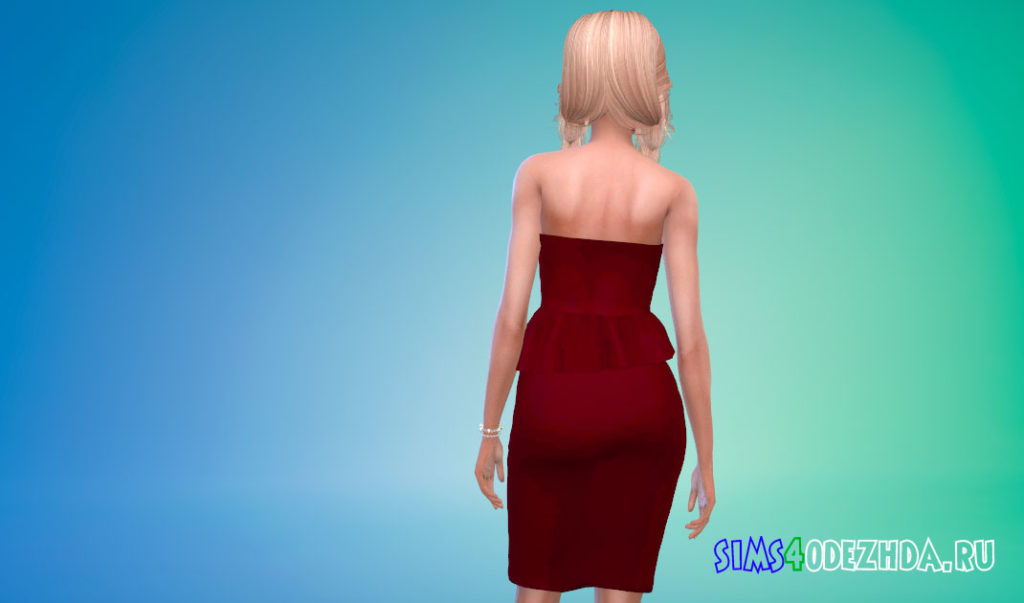 Миди-платье с баской без бретелек для Симс 4 – фото 3