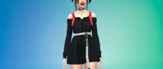 Платье-рубашка с открытыми плечами для Симс 4 – фото 1