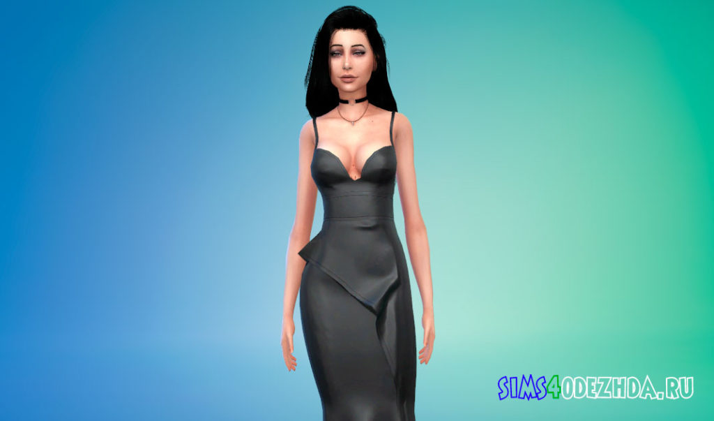 Простое шелковое атласное платье для Симс 4 – фото 2